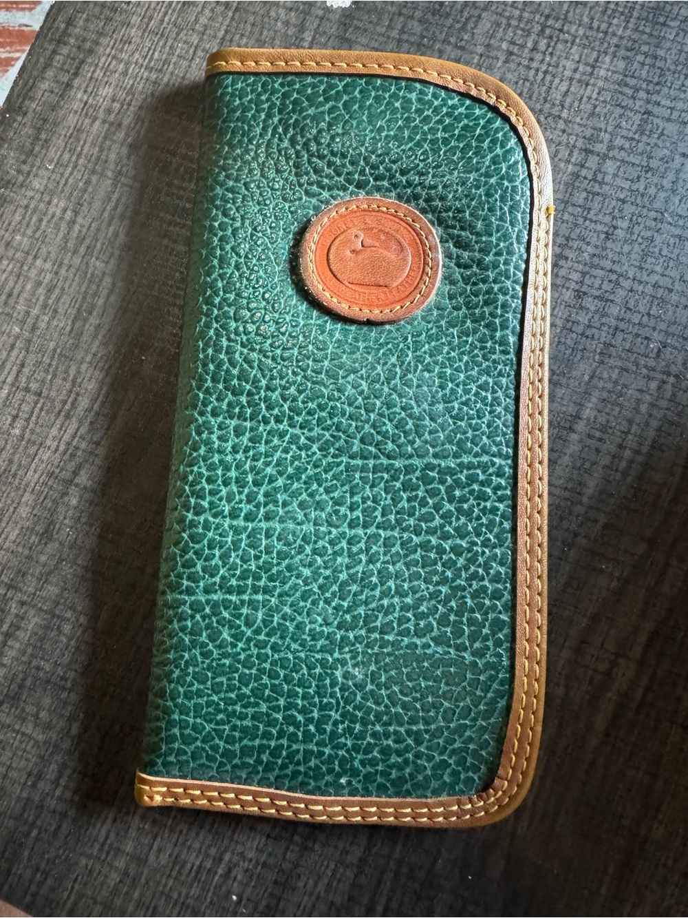 Dooney Bourke Vintage Green and Brown Pebbled Eye Glasses Case